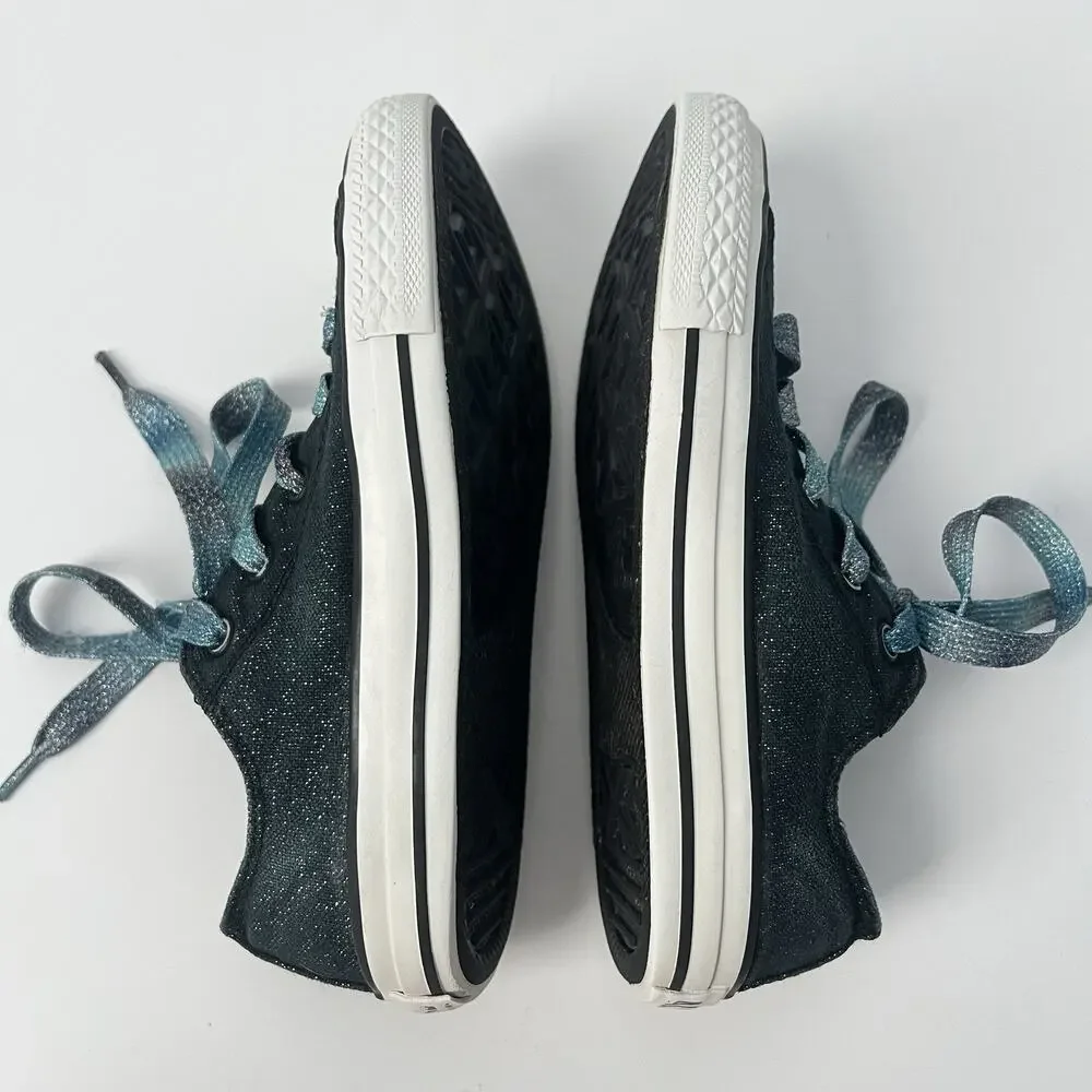 Converse All Star Double Tongue Lace Sneakers Black Blue Sparkle Junior Girl 2